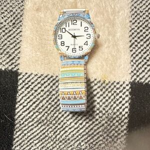 Women's Patterned Multicolor Fabric Strap Watch